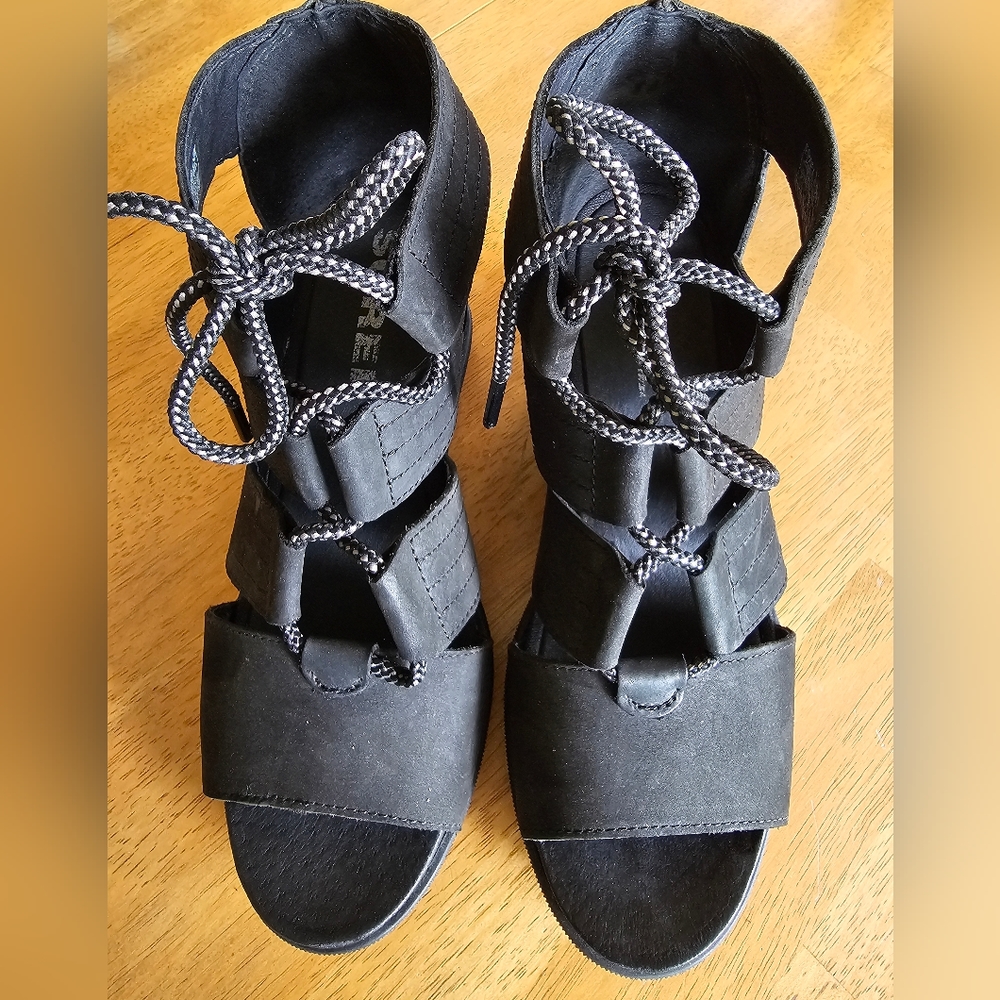 Sorel Black Lace-Up Open-Toe Sandals